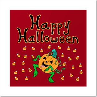 Halloween Pumpkin with Candy Corn Rain Posters and Art